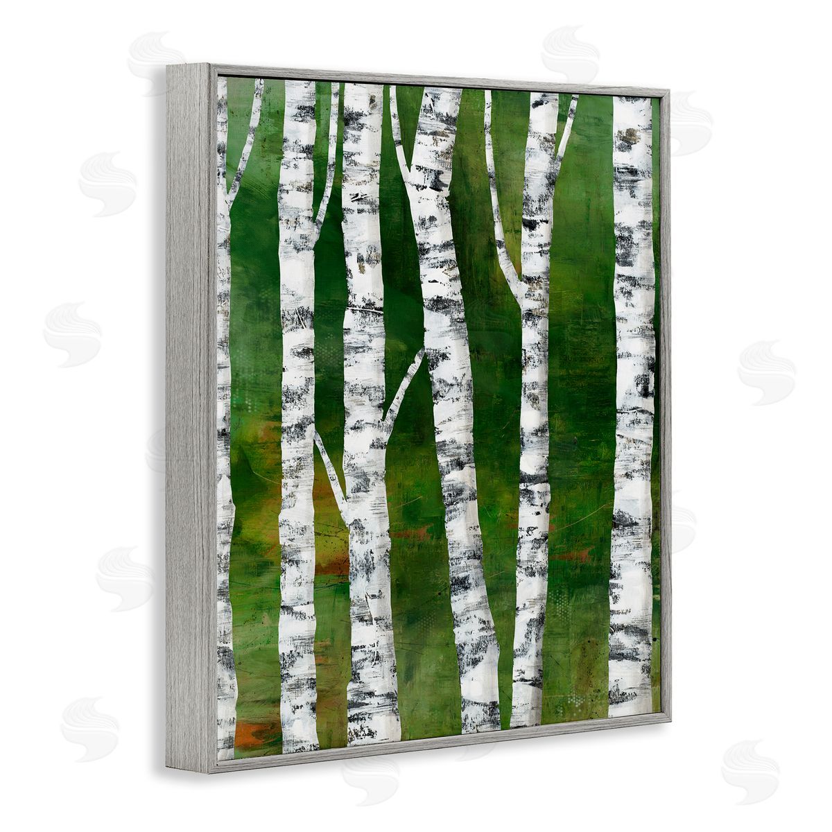 Ruth Fromstein Birch Trees Bark d Green Woodlands  Gray Framed Giclee Wall Art Print