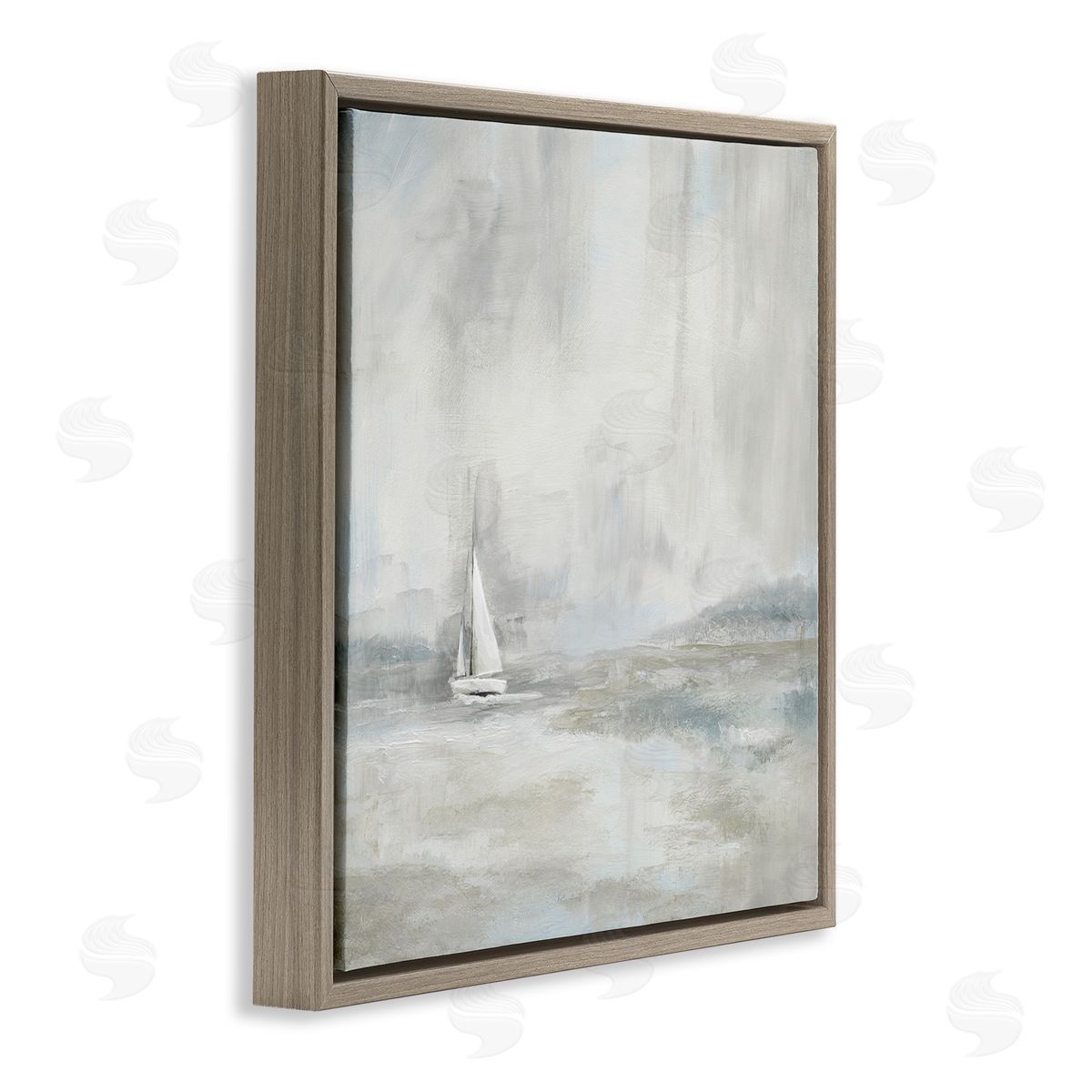 Nan Abstract Sailboat Drifting Ocean Waves Beige Neutrals  Brown Floating Frame Canvas Wall Art Print