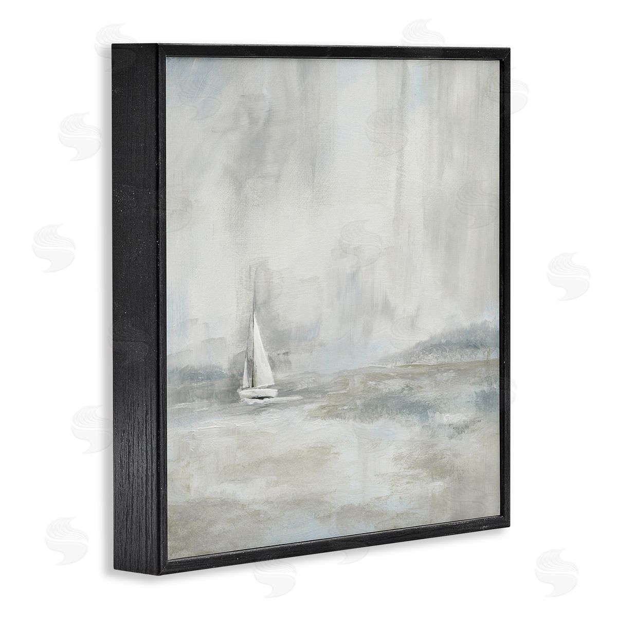Nan Abstract Sailboat Drifting Ocean Waves Beige Neutrals  Black Framed Glicee Wall Art Print