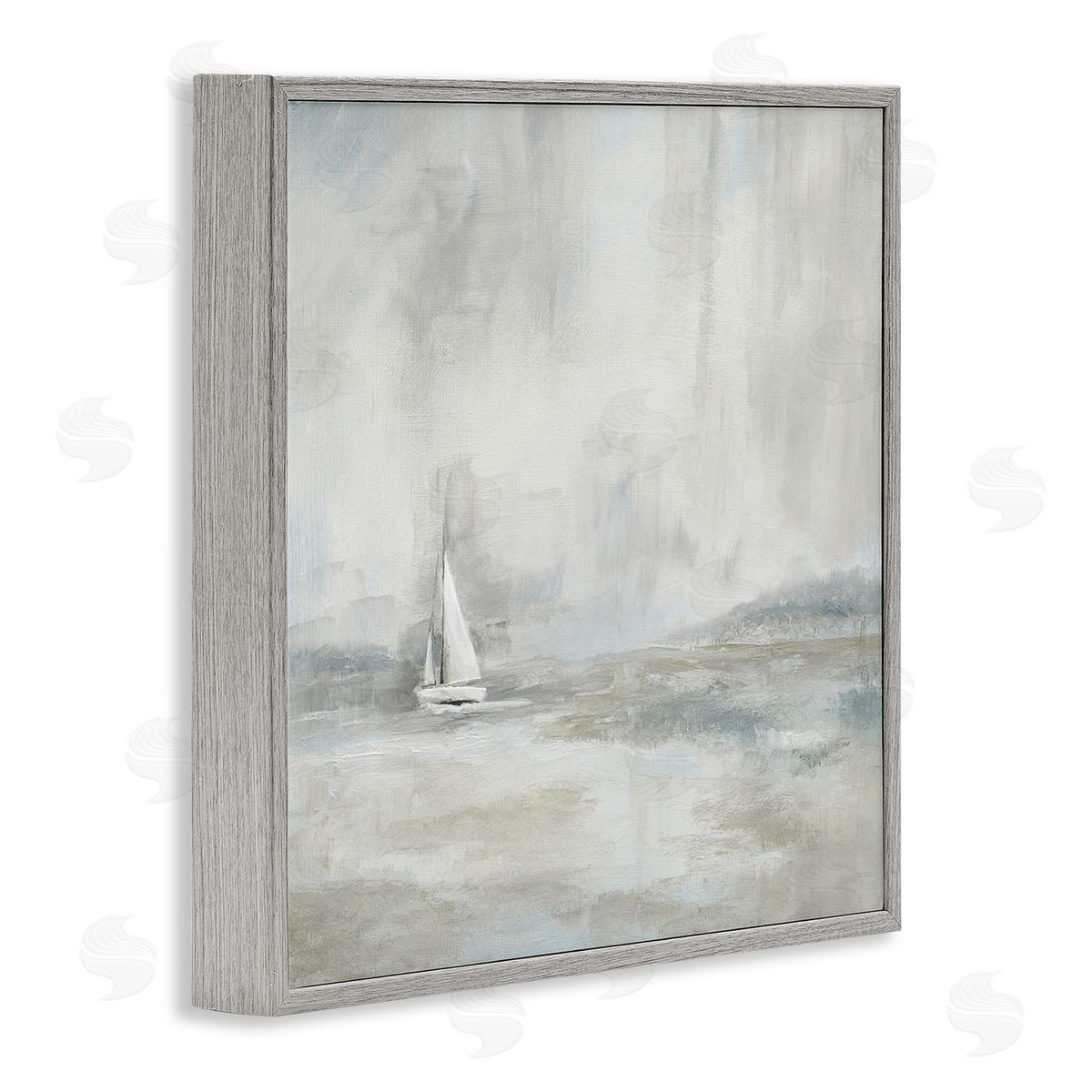 Nan Abstract Sailboat Drifting Ocean Waves Beige Neutrals  Gray Framed Glicee Wall Art Print