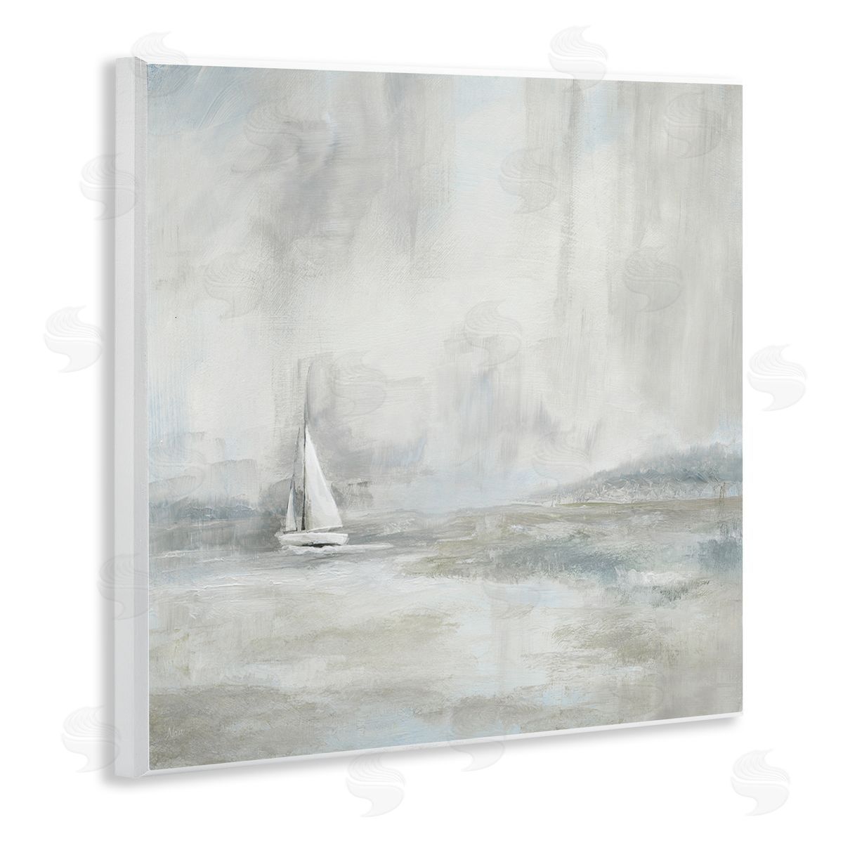 Nan Abstract Sailboat Drifting Ocean Waves Beige Neutrals  Wooden Wall Plaque Art Print