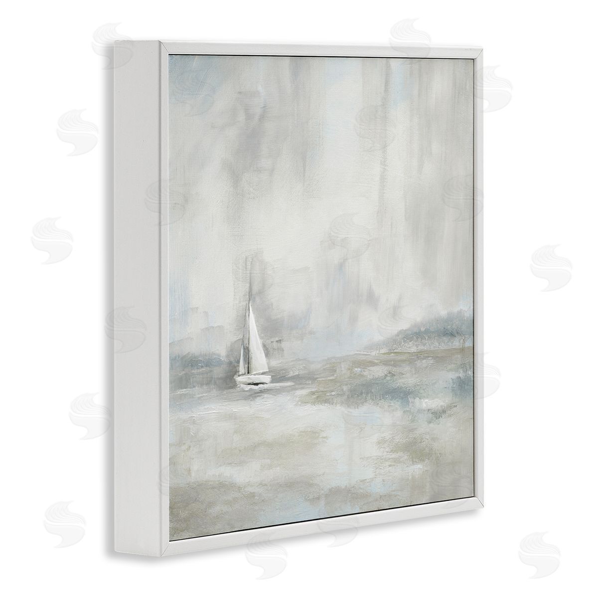 Nan Abstract Sailboat Drifting Ocean Waves Beige Neutrals  White Framed Glicee Wall Art Print