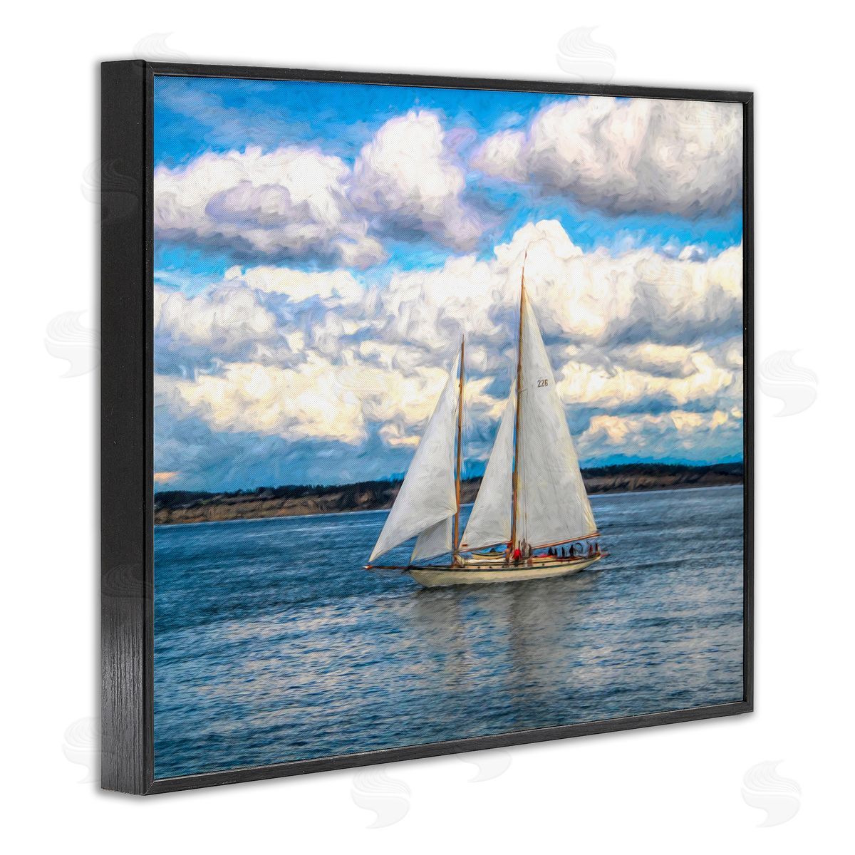 Daniel Sproul Quaint Sailboat Floating Ocean Fluffy White Clouds  Black Framed Giclee Wall Art Print