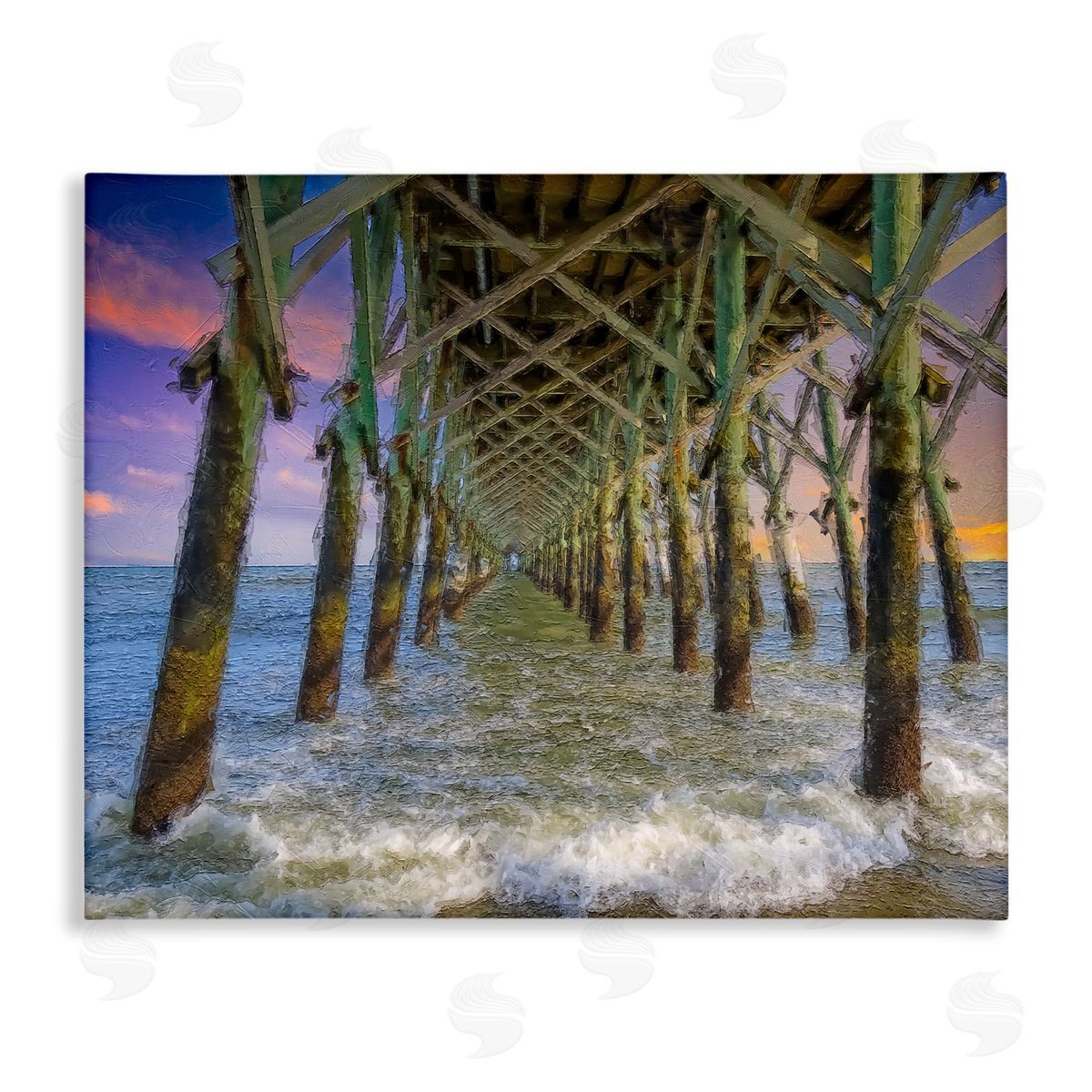 Daniel Sproul Ocean Foam Underneath Boardwalk Bridge Dock Sunset  Stretched Canvas Wall Art Print