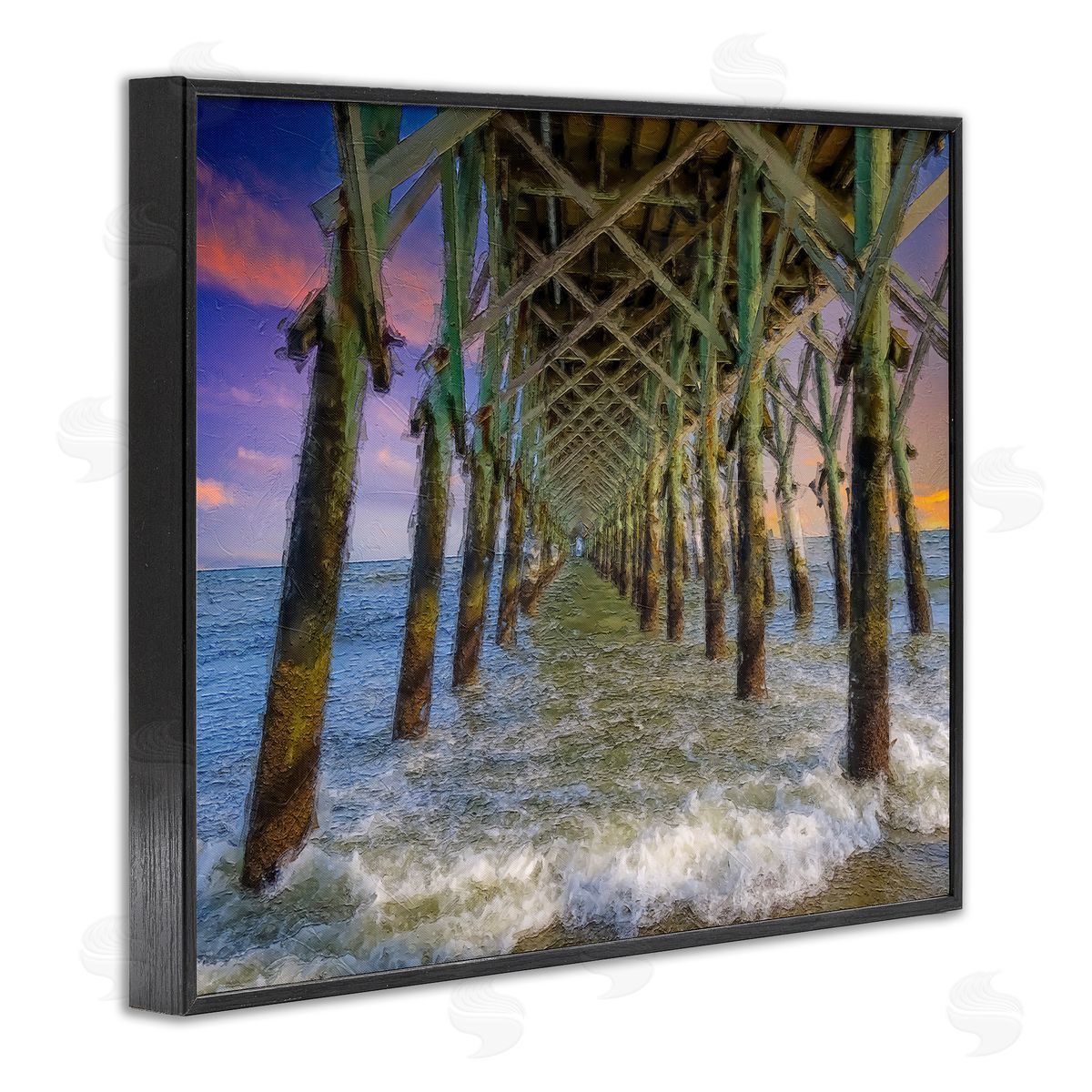 Daniel Sproul Ocean Foam Underneath Boardwalk Bridge Dock Sunset  Black Framed Giclee Wall Art Print