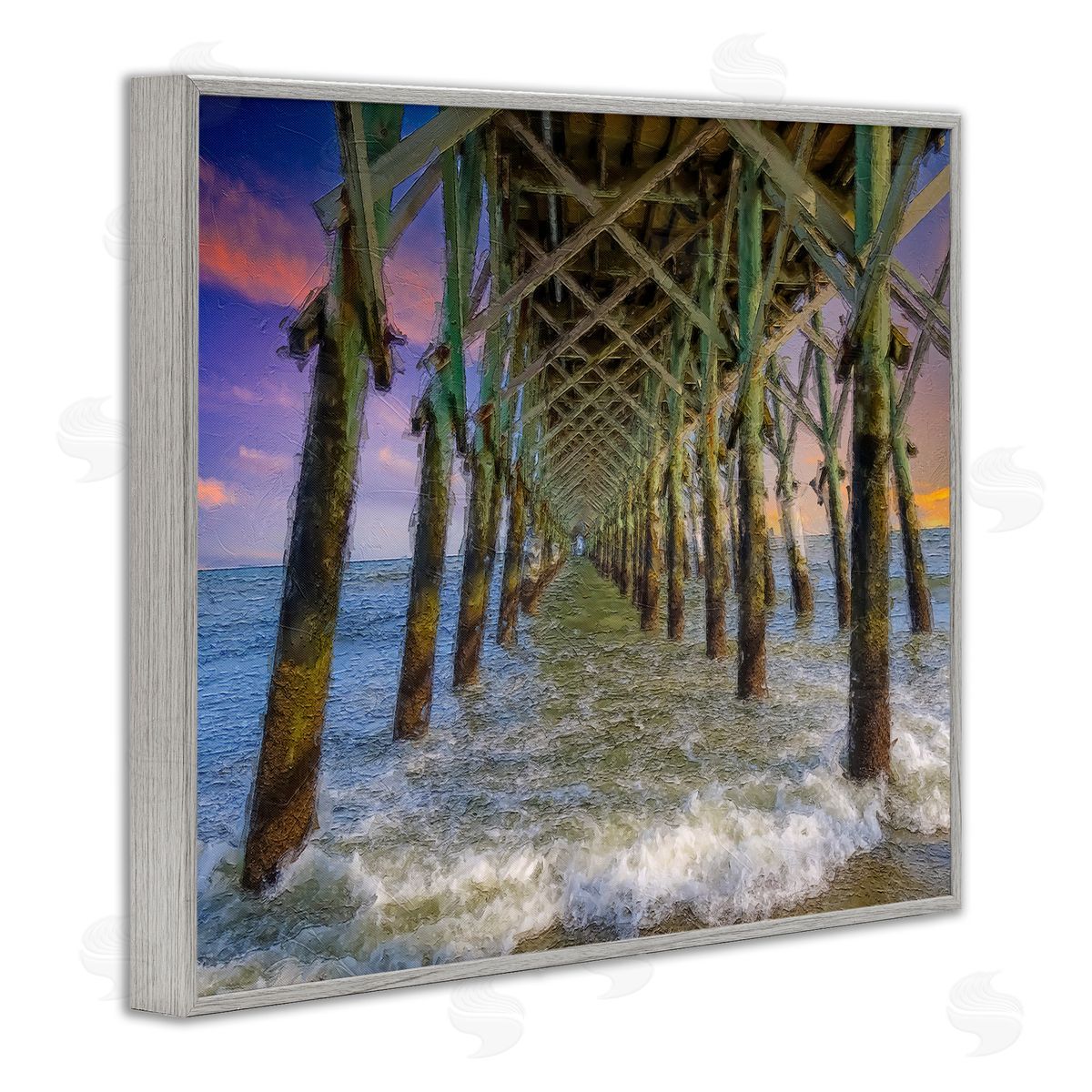 Daniel Sproul Ocean Foam Underneath Boardwalk Bridge Dock Sunset  Gray Framed Giclee Wall Art Print