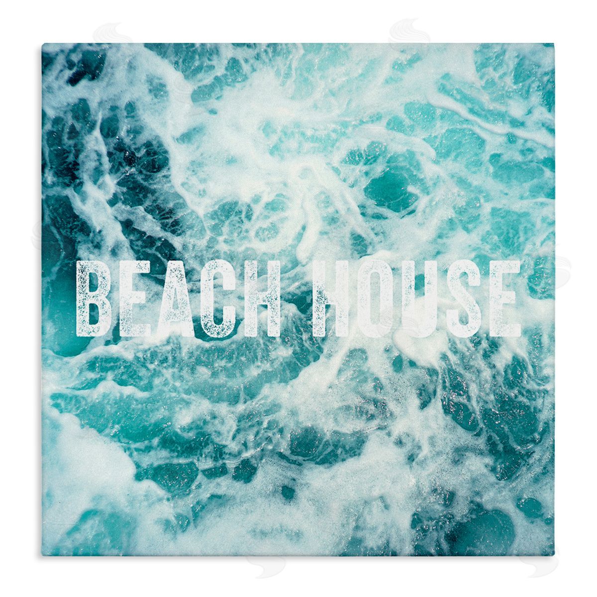 Amy Brinkman Beach House Text Foamy Ocean Waves Aerial View  Stretched Canvas Wall Art Print