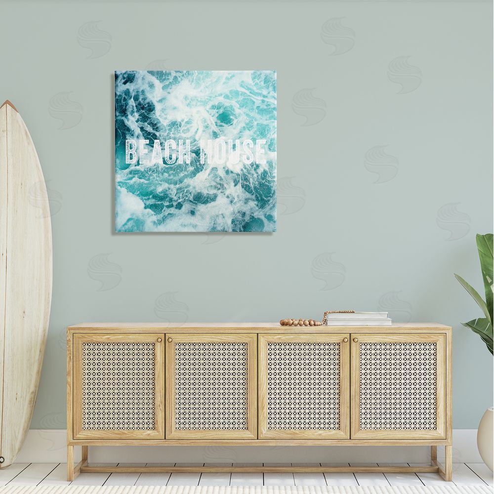 Amy Brinkman Beach House Text Foamy Ocean Waves Aerial View  Canvas Wall Art in Room