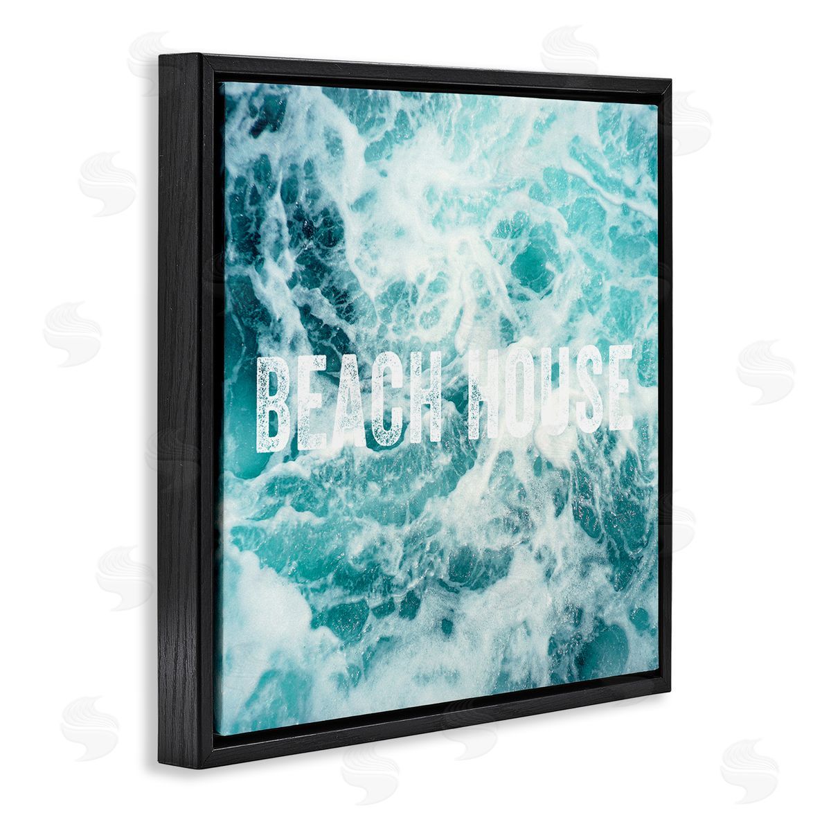 Amy Brinkman Beach House Text Foamy Ocean Waves Aerial View  Black Floating Frame Canvas Wall Art Print