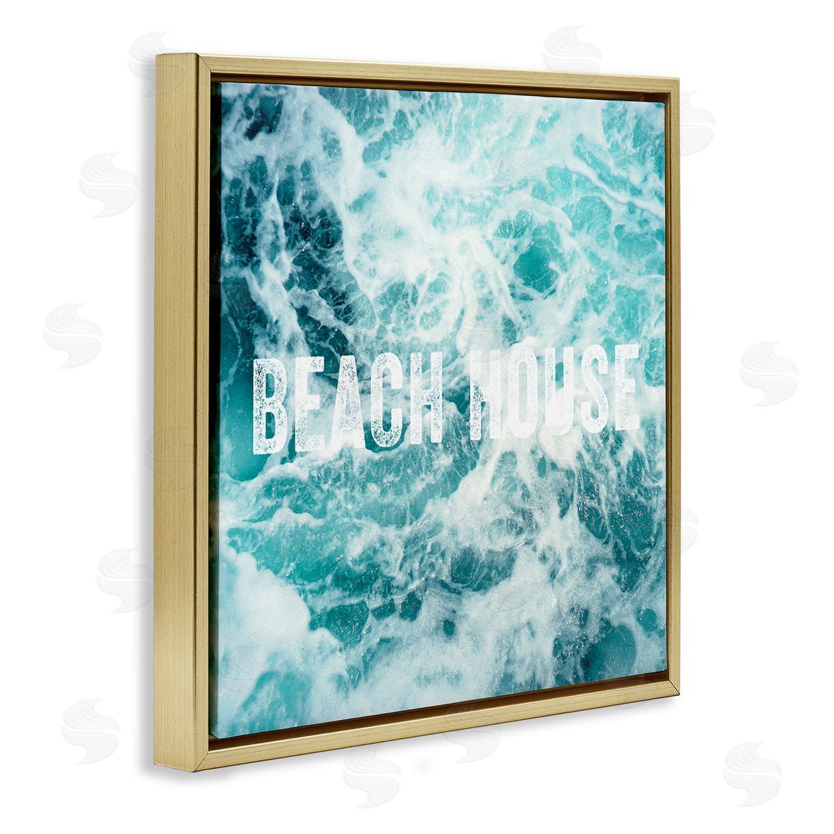 Amy Brinkman Beach House Text Foamy Ocean Waves Aerial View  Gold Floating Frame Canvas Wall Art Print