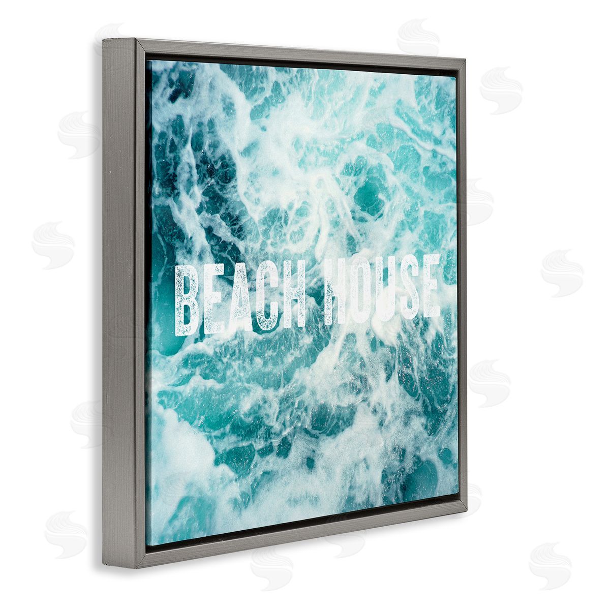 Amy Brinkman Beach House Text Foamy Ocean Waves Aerial View  Gray Floating Frame Canvas Wall Art Print