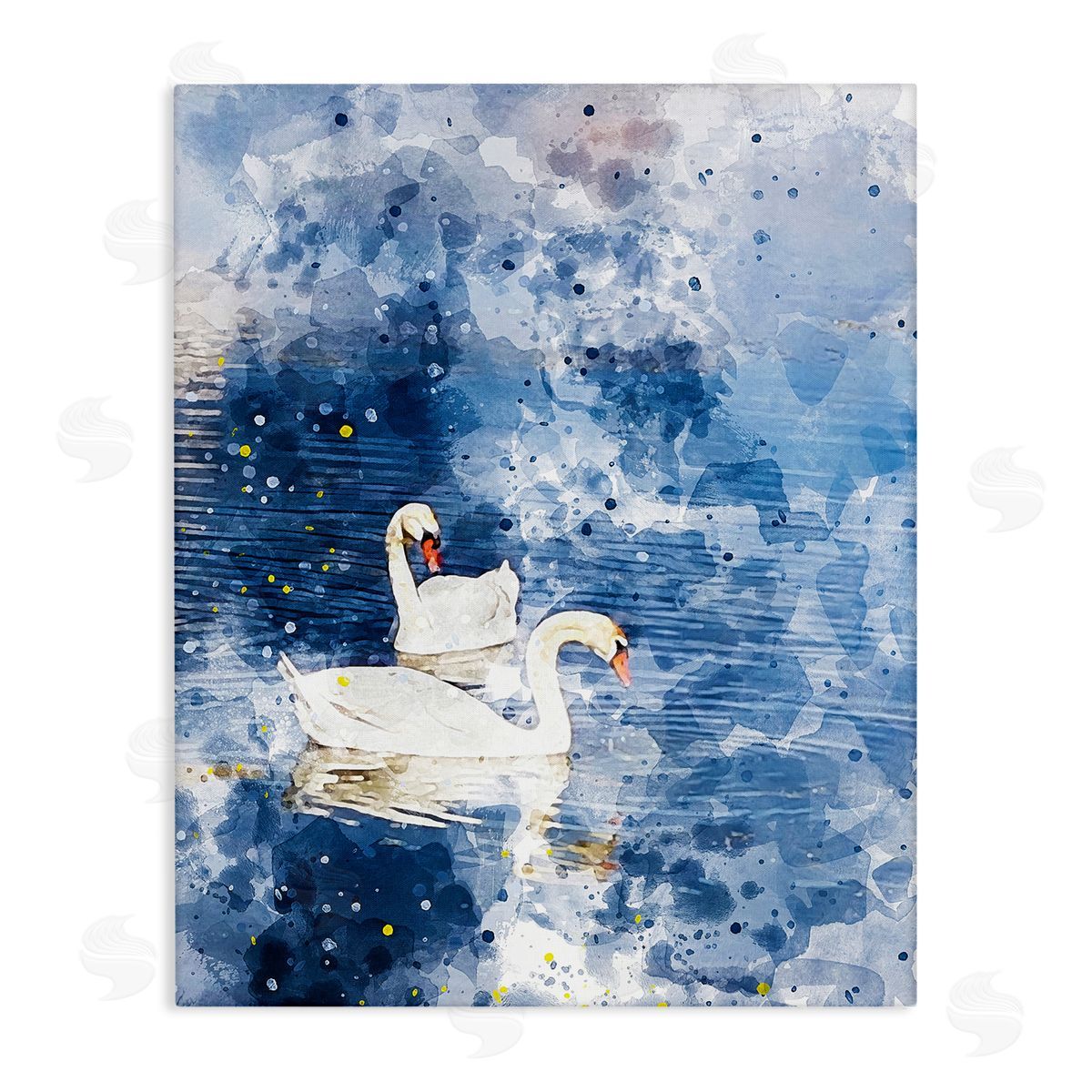 Chamira Young Speckled Blue Ocean Scenery Calm White Swans  Stretched Canvas Wall Art Print