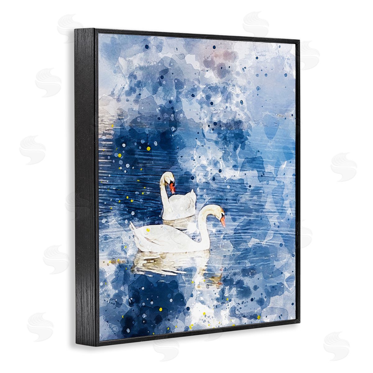 Chamira Young Speckled Blue Ocean Scenery Calm White Swans  Black Framed Giclee Wall Art Print