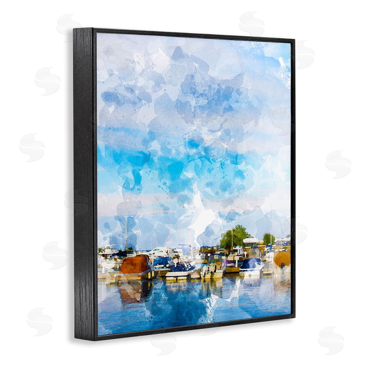 Chamira Young Summer Boats Docked Port Harbor Cloudy Blue Sky  Black Framed Giclee Wall Art Print