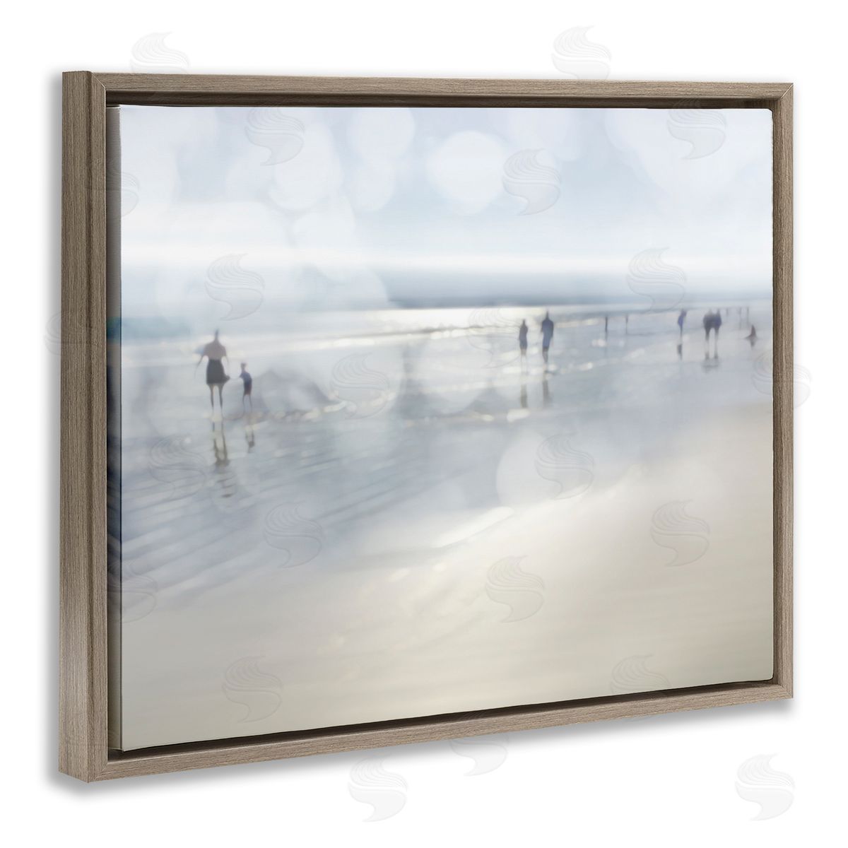 Devon Davis Summertime Beach Bokeh Effect Sandy Shore Horizon Brown Floating Frame Canvas Wall Art Print