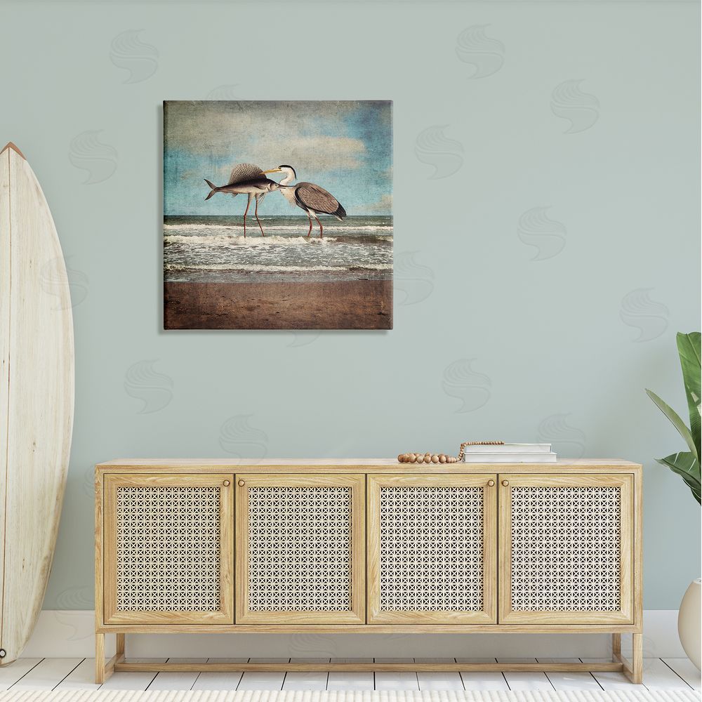 Paula Belle Flores Quirky Surreal Fish Bird Animals Beach Shoreline  Canvas Wall Art in Room