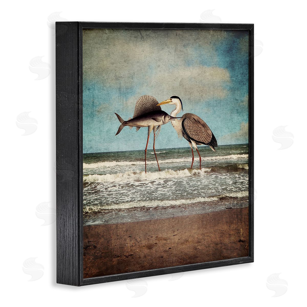 Paula Belle Flores Quirky Surreal Fish Bird Animals Beach Shoreline  Black Framed Glicee Wall Art Print