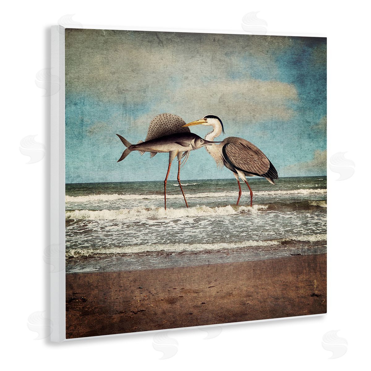 Paula Belle Flores Quirky Surreal Fish Bird Animals Beach Shoreline  Wooden Wall Plaque Art Print