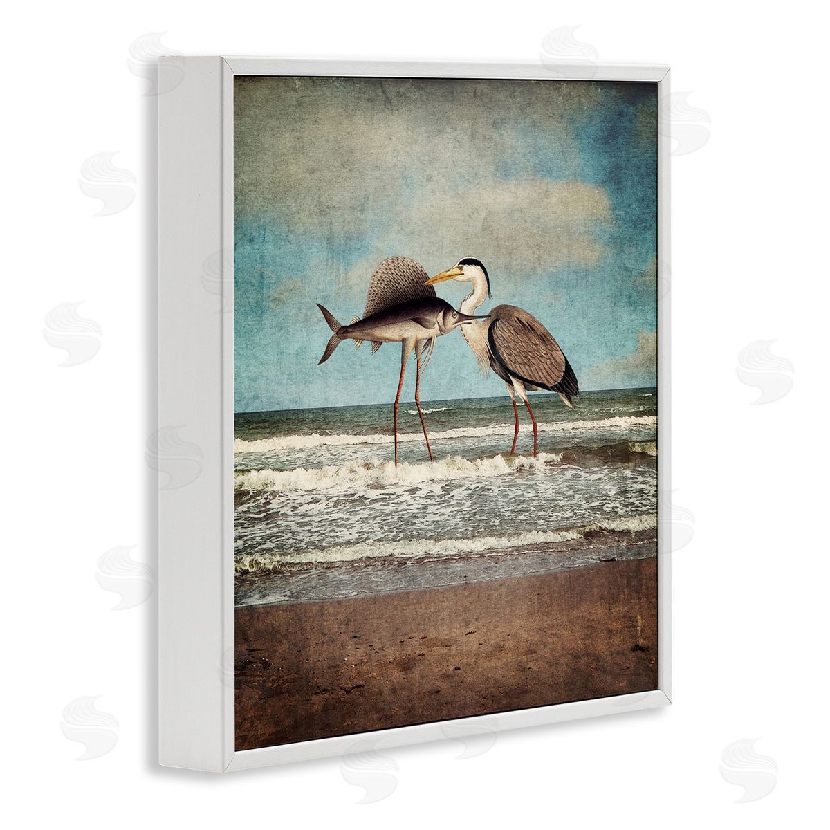 Paula Belle Flores Quirky Surreal Fish Bird Animals Beach Shoreline  White Framed Glicee Wall Art Print