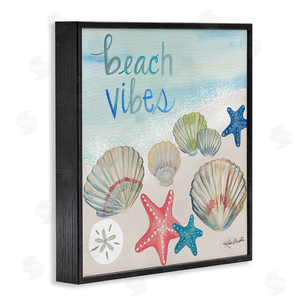 Katie Doucette Beach Vibes Calligraphy Trendy Seashells Starfish Painting  Black Framed Glicee Wall Art Print