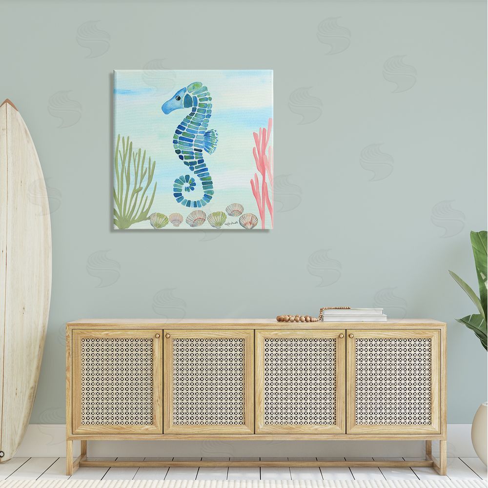 Katie Doucette Mosaic Seahorse Clam Seashells Ocean Floor Reef  Canvas Wall Art in Room