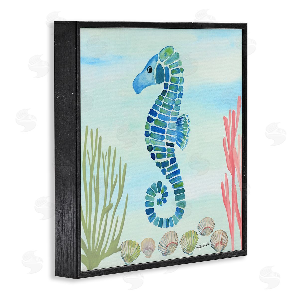 Katie Doucette Mosaic Seahorse Clam Seashells Ocean Floor Reef  Black Framed Glicee Wall Art Print