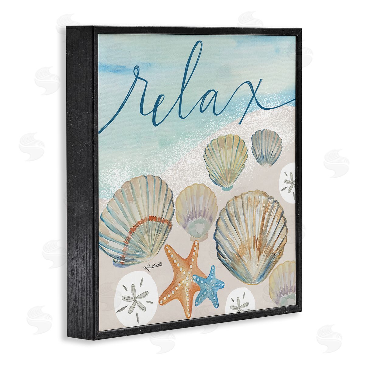 Katie Doucette Relax Text Seaside Clams Beach Shore Theme  Black Framed Glicee Wall Art Print