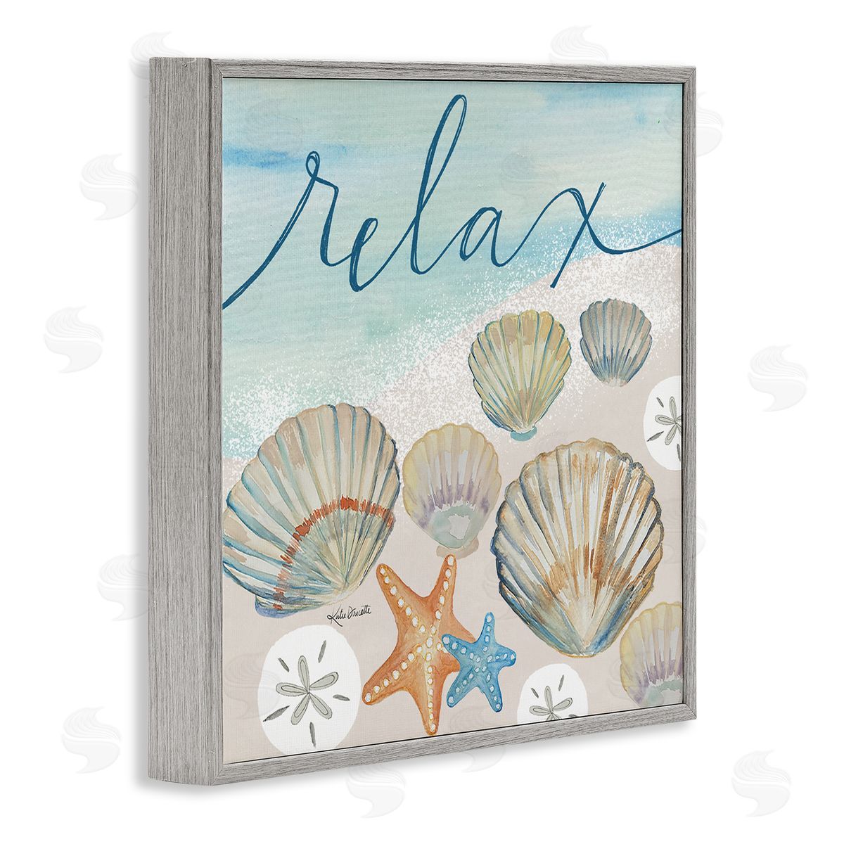 Katie Doucette Relax Text Seaside Clams Beach Shore Theme  Gray Framed Glicee Wall Art Print