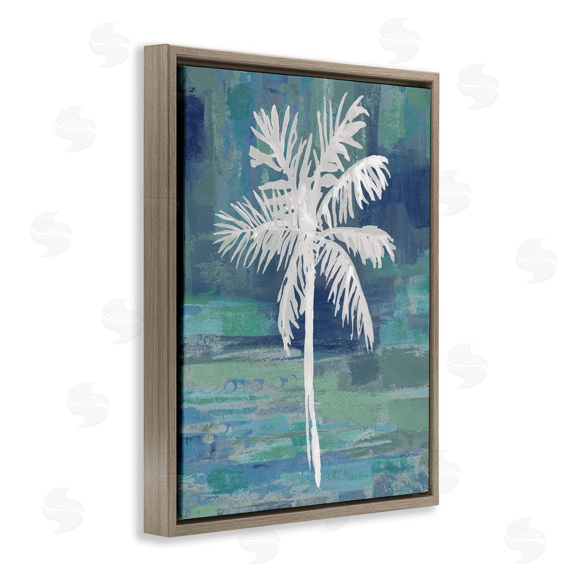 Kristen Drew White Palm Tree Leaves Abstract Green  Brown Floating Frame Canvas Wall Art Print
