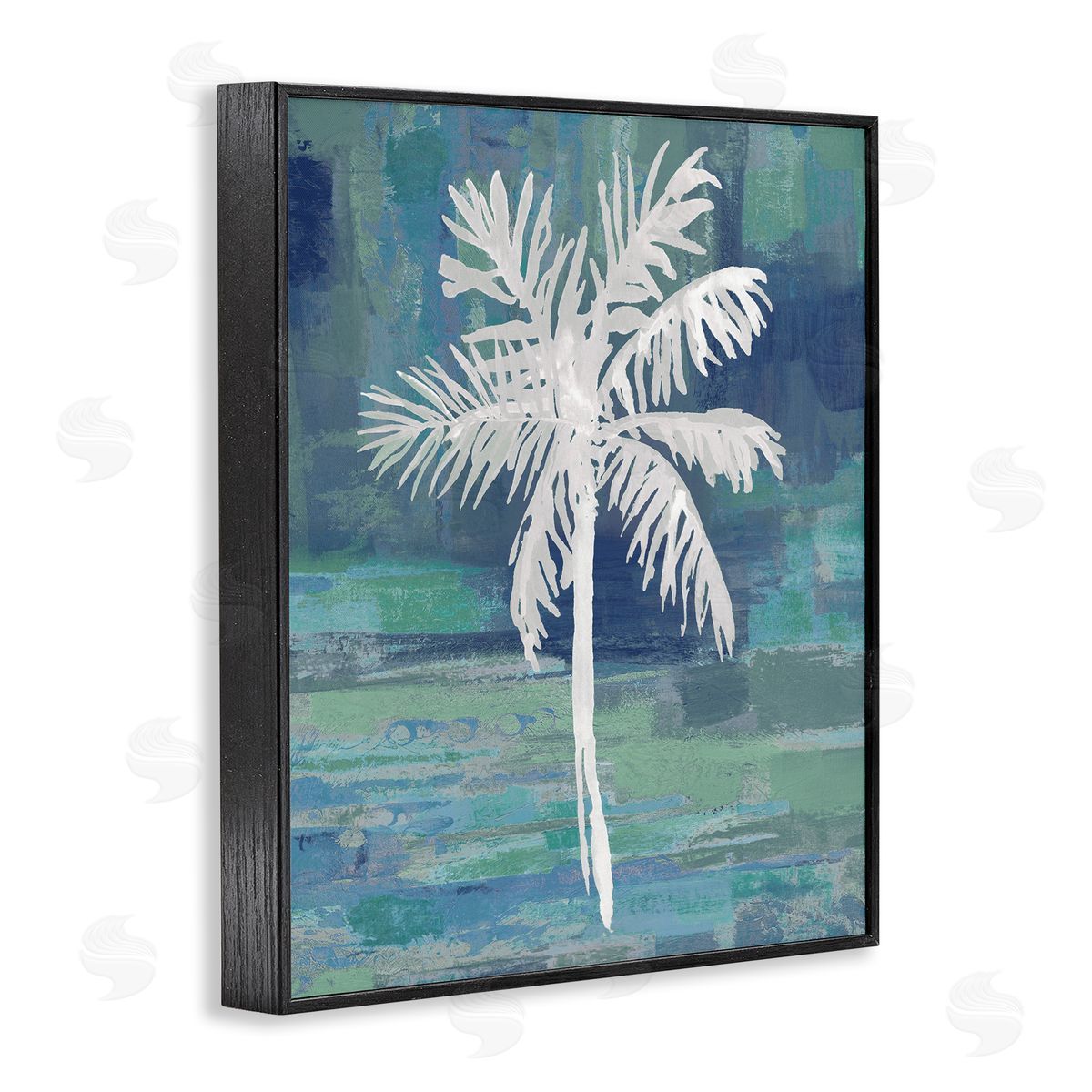 Kristen Drew White Palm Tree Leaves Abstract Green  Black Framed Giclee Wall Art Print