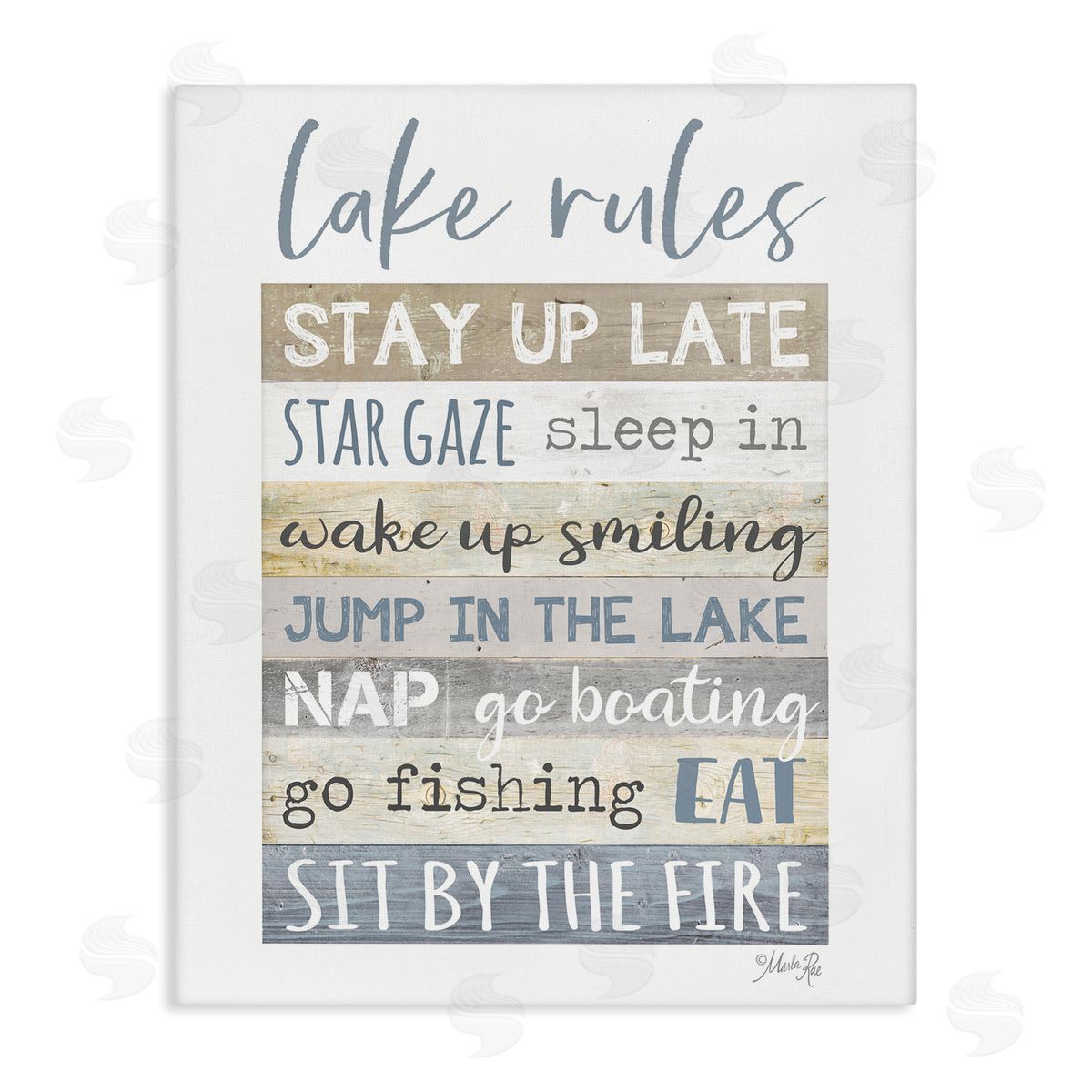 Marla Rae Lake Rules Typography Rustic Vacation Cabin Sign  Stretched Canvas Wall Art Print