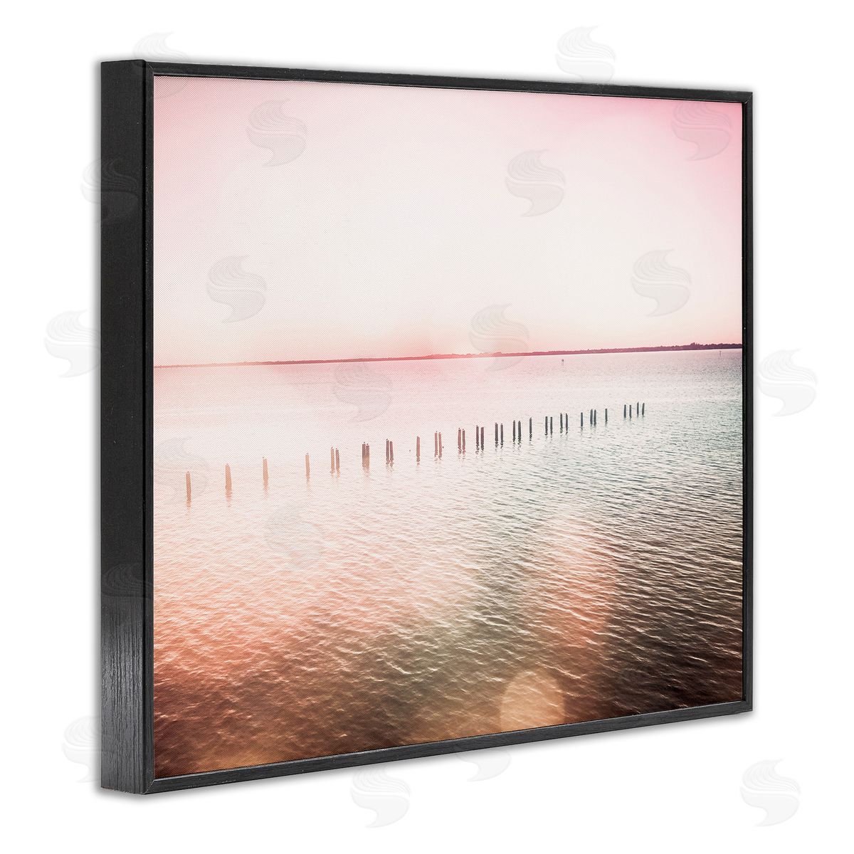 Amy Brinkman Sunny Pink Ocean Posts Horizon Round Light Rays Black Framed Giclee Wall Art Print