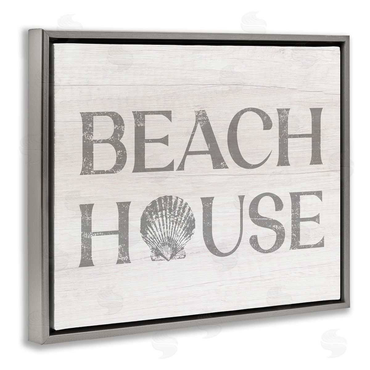 Stupell Studio Beach House Text Vintage Clam Seashell  Gray Floating Frame Canvas Wall Art Print