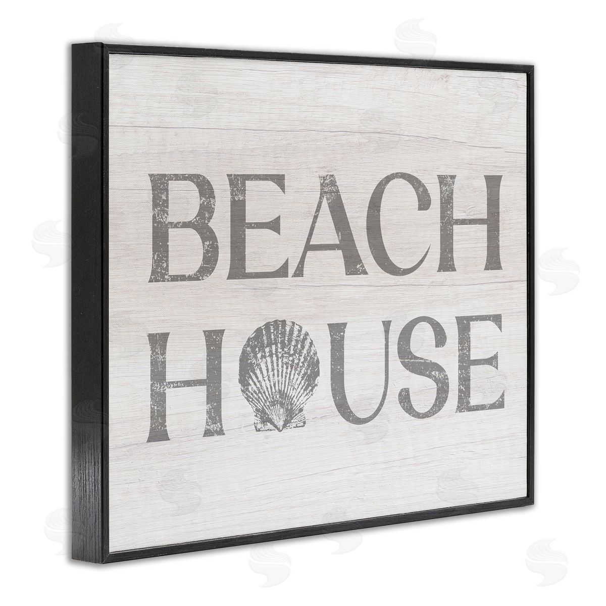Stupell Studio Beach House Text Vintage Clam Seashell  Black Framed Giclee Wall Art Print