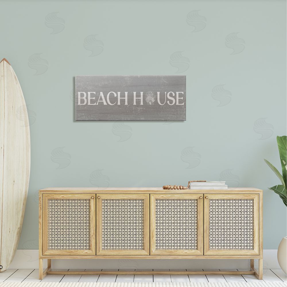 Stupell Studio Beach House Vintage Sign Rustic Shell Design 