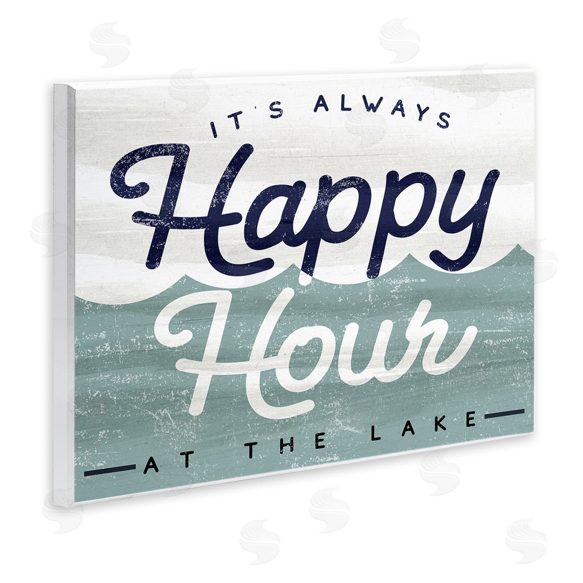 Stupell Studio Always Happy Hour Vintage Lake House Wave Signage  Wall Plaque Art Print