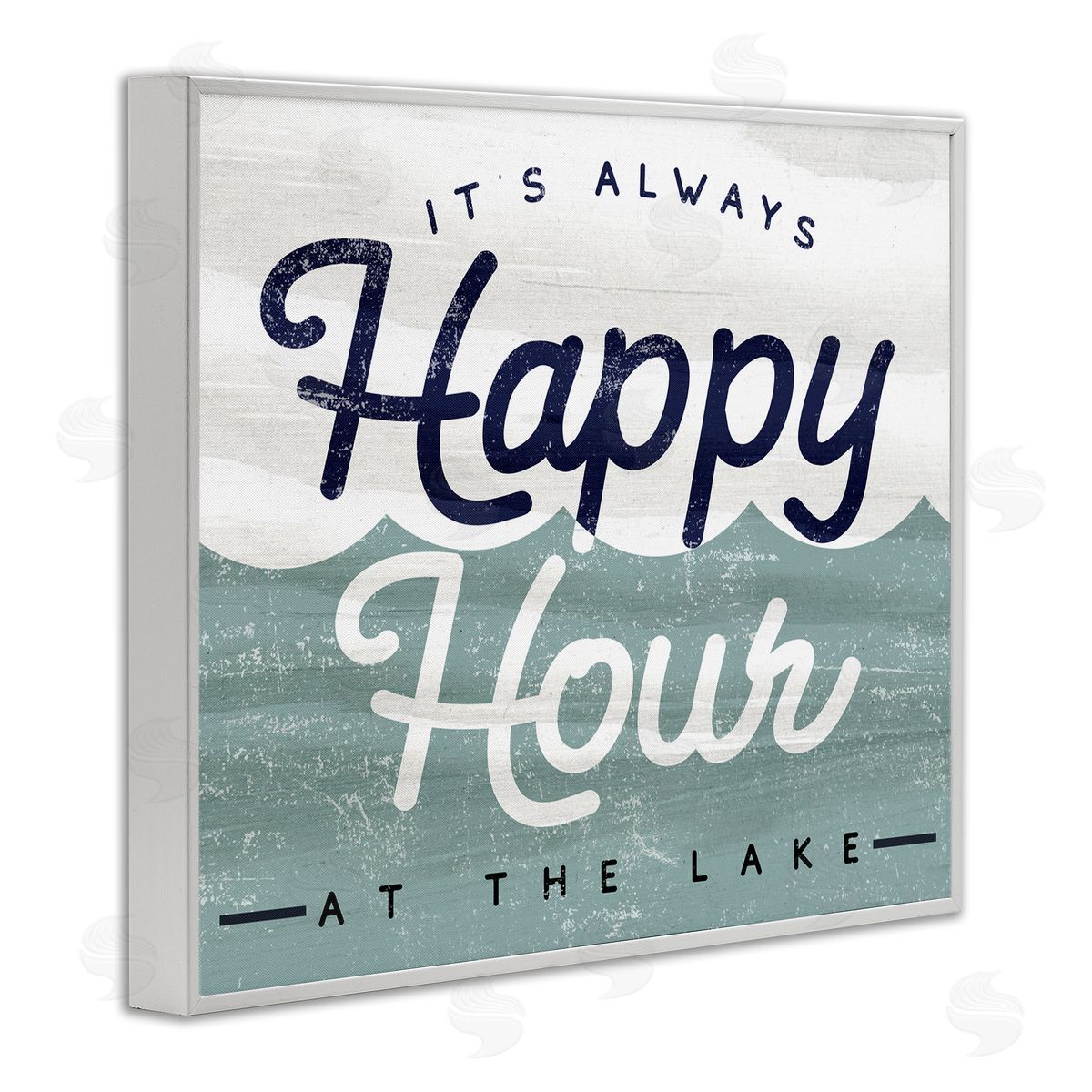 Stupell Studio Always Happy Hour Vintage Lake House Wave Signage  White Framed Giclee Wall Art Print