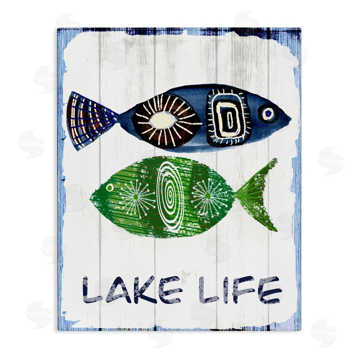 Jadei Graphics Lake Life Weathered Fish Shapes Pattern  Stretched Canvas Wall Art Print