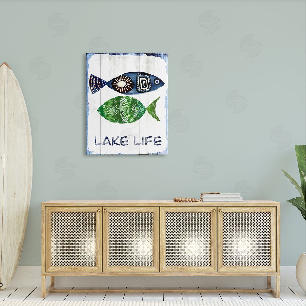 Jadei Graphics Lake Life Weathered Fish Shapes Pattern  Canvas Wall Art Print in Room