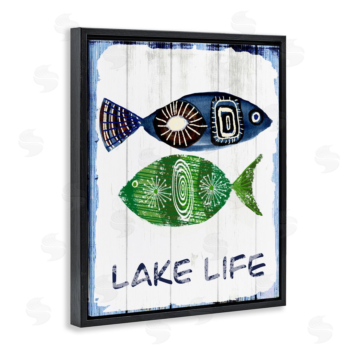Jadei Graphics Lake Life Weathered Fish Shapes Pattern  Black Floating Frame Canvas Wall Art Print