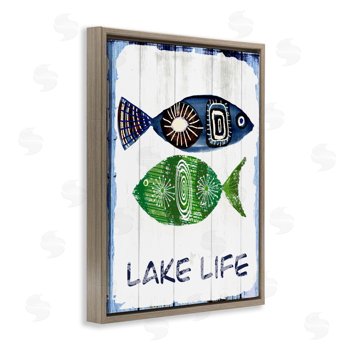 Jadei Graphics Lake Life Weathered Fish Shapes Pattern  Brown Floating Frame Canvas Wall Art Print