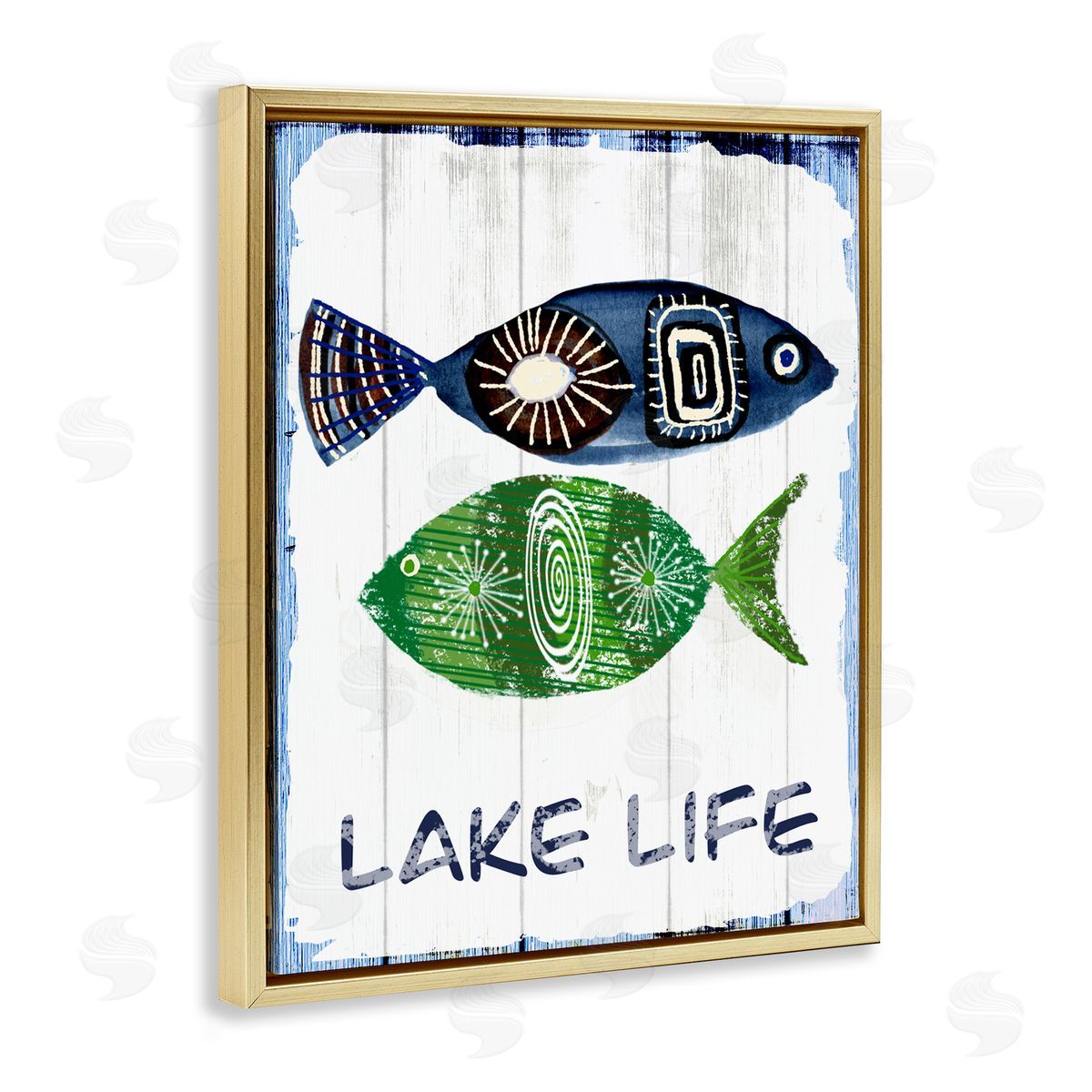 Jadei Graphics Lake Life Weathered Fish Shapes Pattern  Gold Floating Frame Canvas Wall Art Print