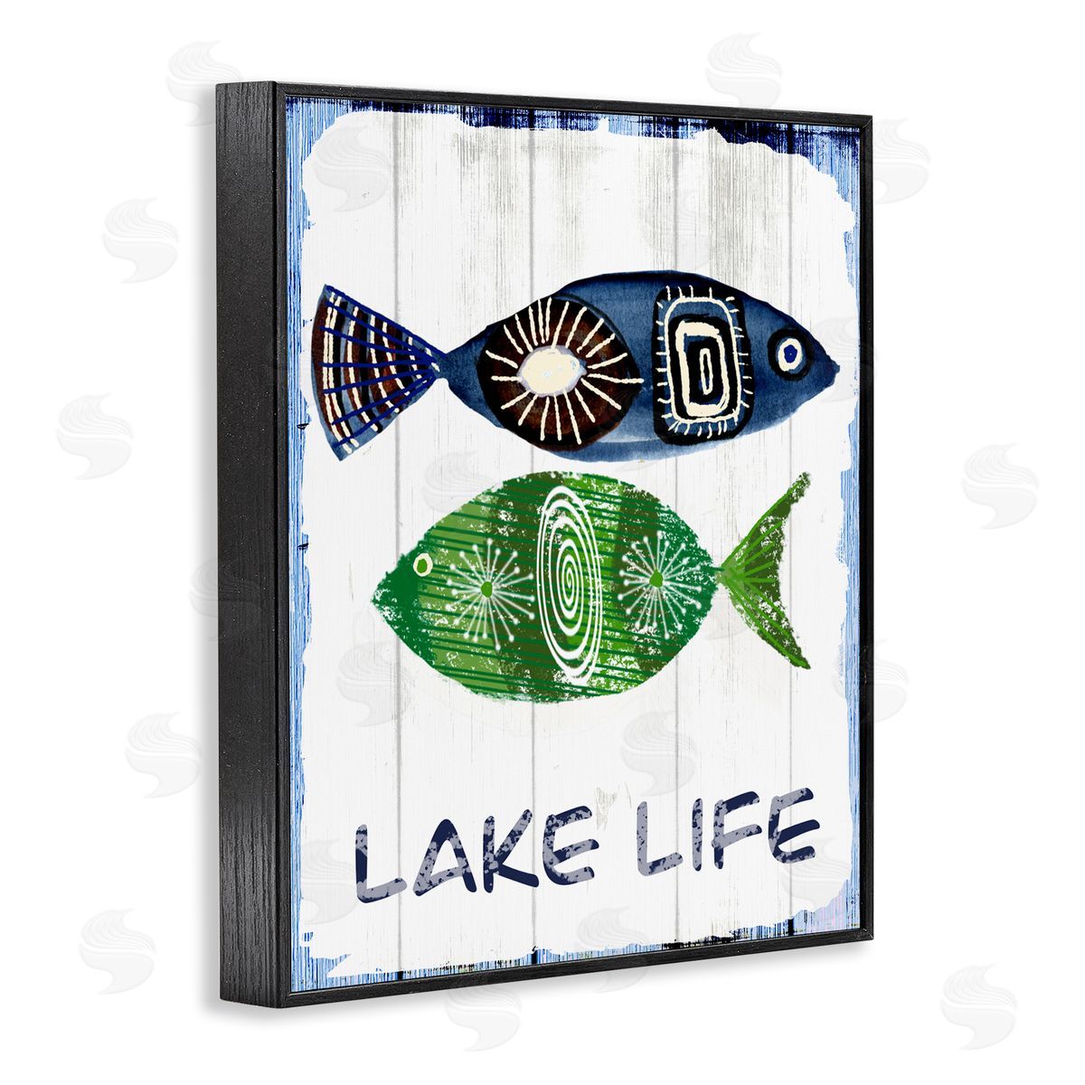 Jadei Graphics Lake Life Weathered Fish Shapes Pattern  Black Framed Giclee Wall Art Print