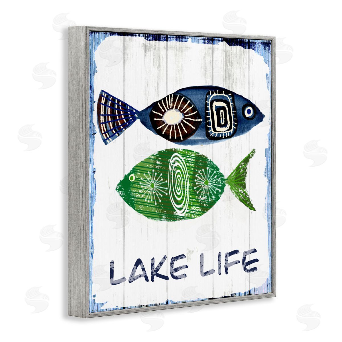 Jadei Graphics Lake Life Weathered Fish Shapes Pattern  Gray Framed Giclee Wall Art Print