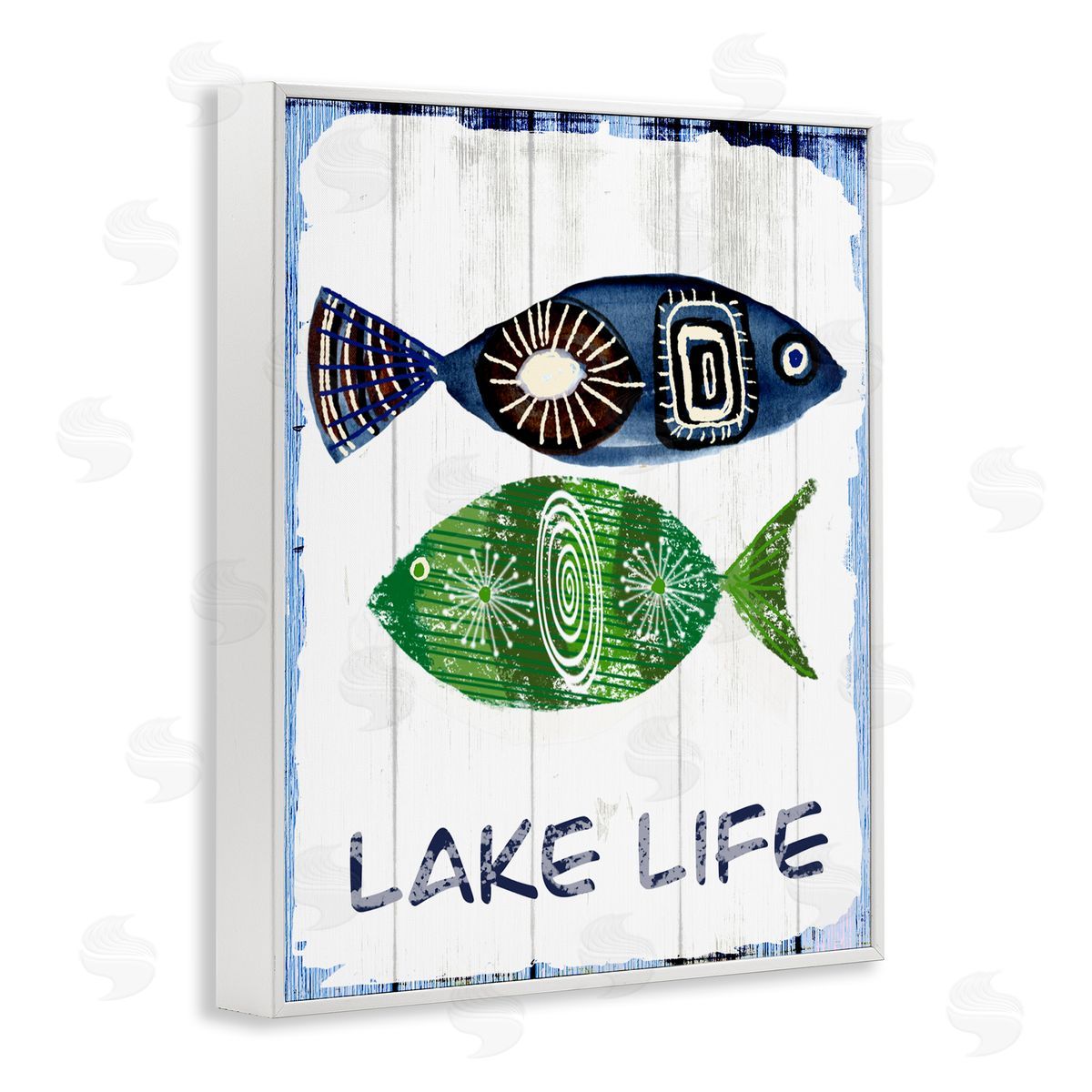Jadei Graphics Lake Life Weathered Fish Shapes Pattern  White Framed Giclee Wall Art Print