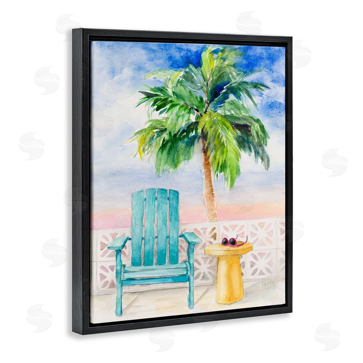 Lanie Loreth Tropical Beach Chair Palm Tree Seaside Painting  Black Floating Frame Canvas Wall Art Print