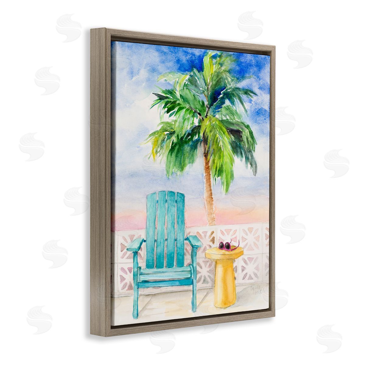 Lanie Loreth Tropical Beach Chair Palm Tree Seaside Painting  Brown Floating Frame Canvas Wall Art Print