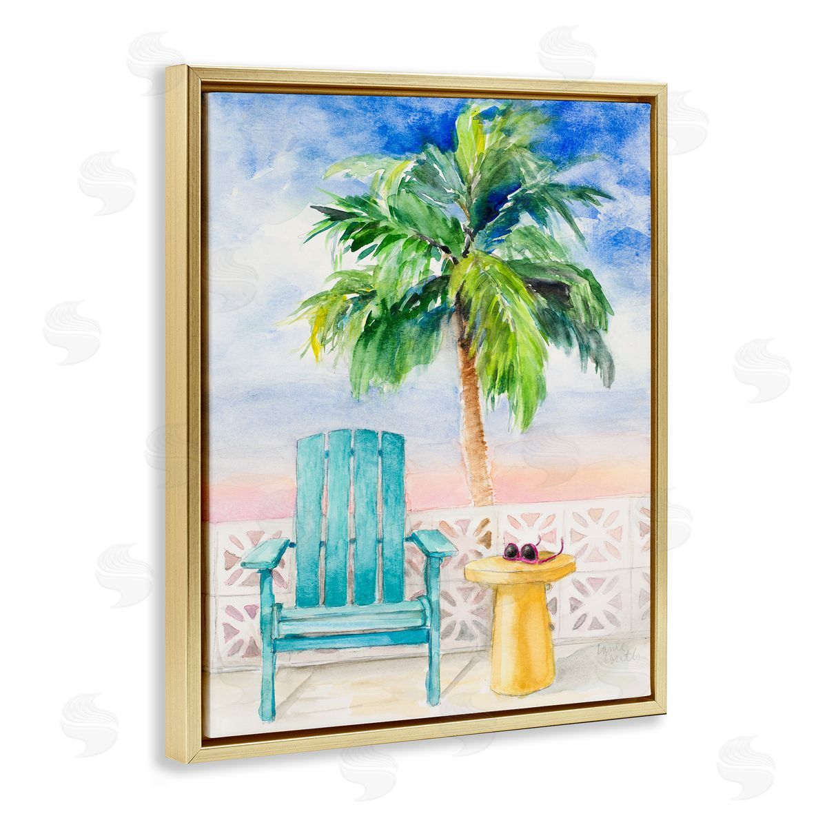Lanie Loreth Tropical Beach Chair Palm Tree Seaside Painting  Gold Floating Frame Canvas Wall Art Print