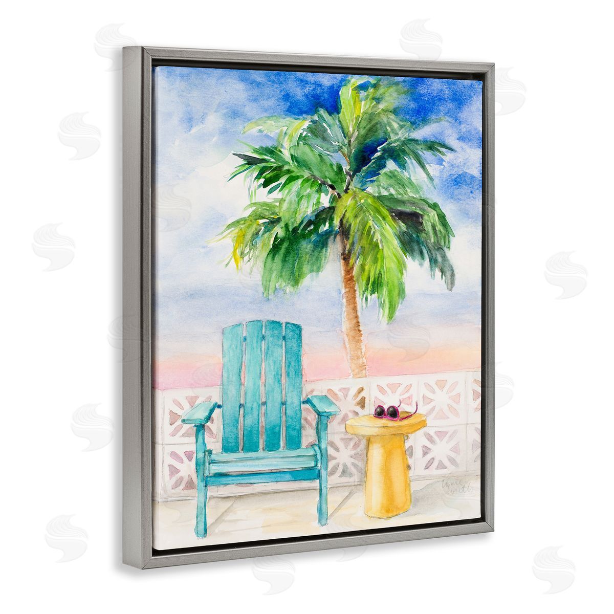 Lanie Loreth Tropical Beach Chair Palm Tree Seaside Painting  Gray Floating Frame Canvas Wall Art Print