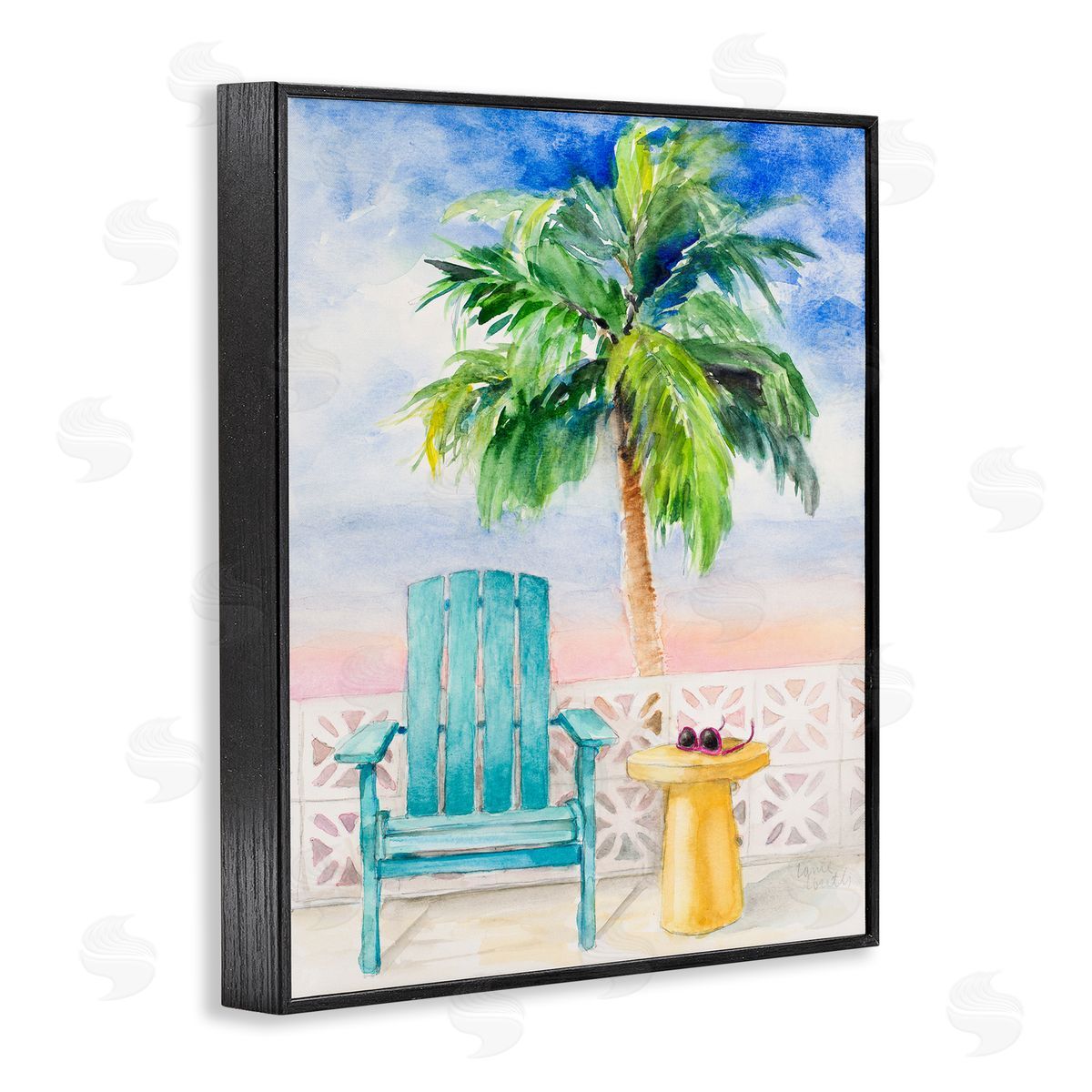 Lanie Loreth Tropical Beach Chair Palm Tree Seaside Painting  Black Framed Giclee Wall Art Print